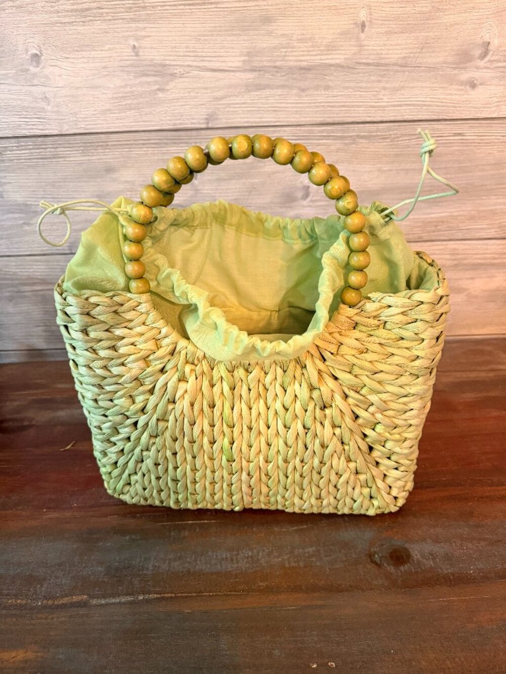 Alma Tonutti Handwoven Straw Bag Green Floral Beaded Handle Spring Easter Boho - Picture 6 of 8